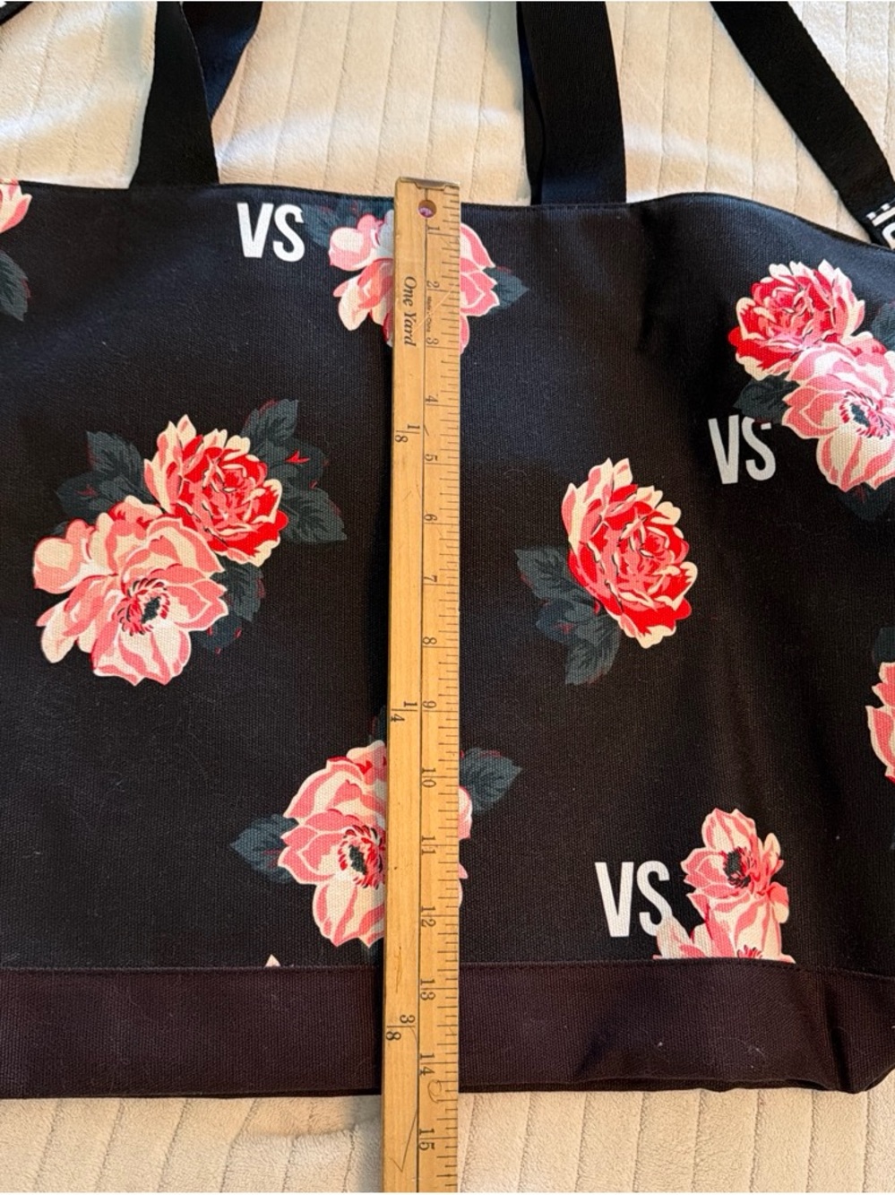 Victoria's Secret Black Tote with Pink and Red Floral Print